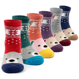 Big Girls Wool Socks Kids Winter Thick Warm Socks Thermal Crew Socks for Girls Bears 6 Pack 8-10 Years