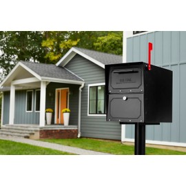 Architectural Mailboxes 6200B-10 Oasis Classic Locking Post Mount Parcel Mailbox with High Security Reinforced Lock,Black,18.00 x 15.00 x 11.50 inches