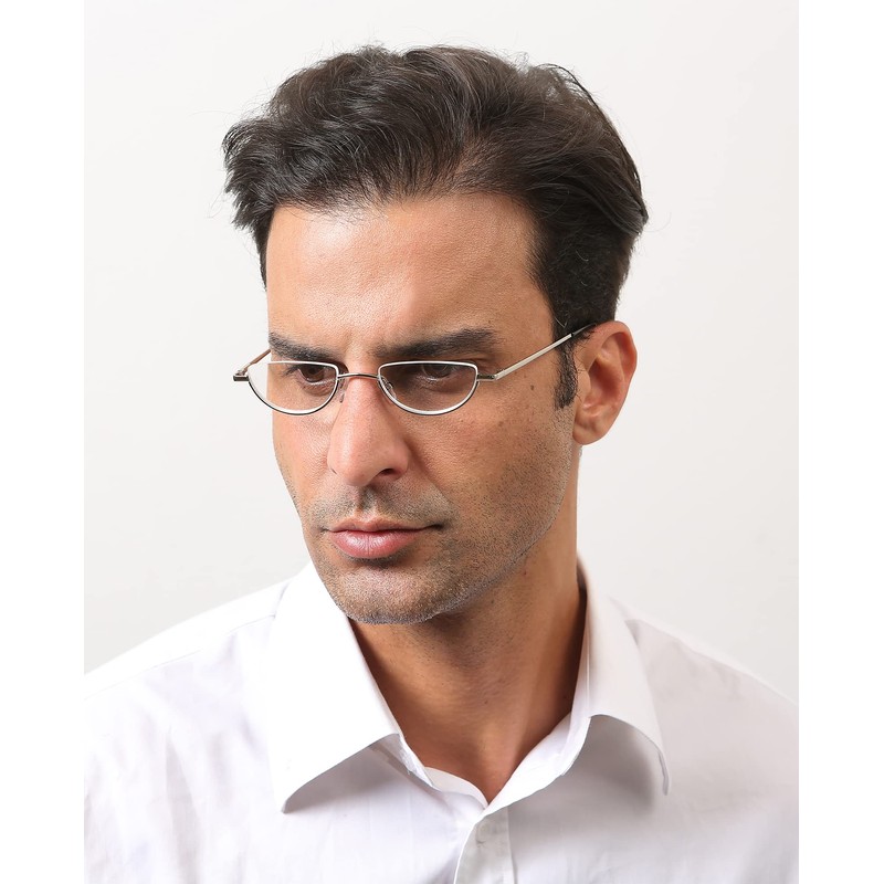 REAVEE 3 Pack Retro Designer Alloy Half Moon Reading Glasses