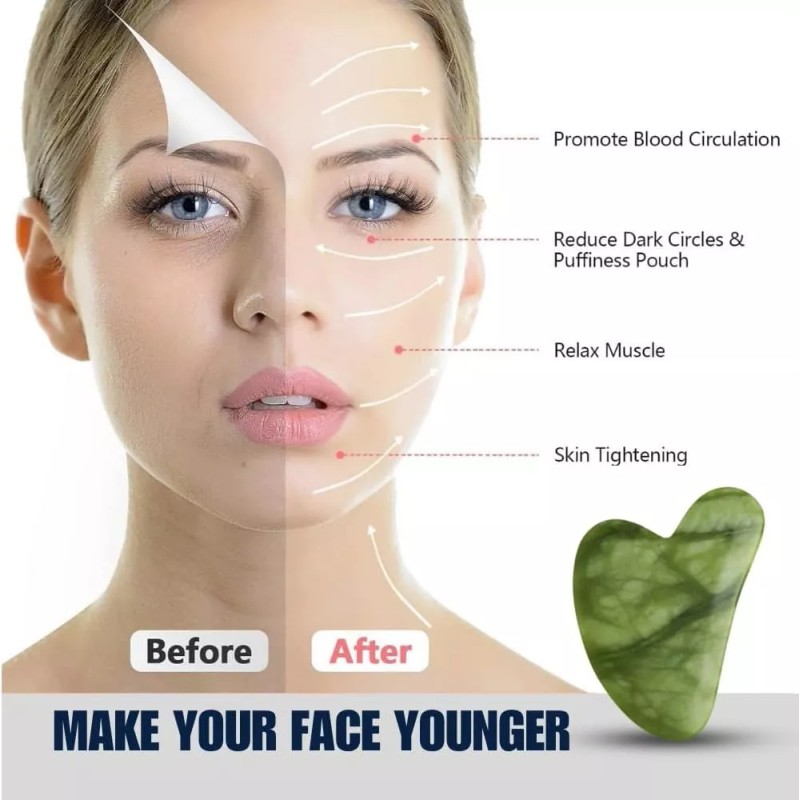SANBREVE Rodillo Masaje Facial De Jade Gua Sha Rejuvenece Kit