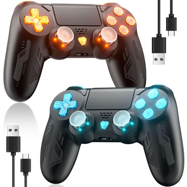 Bonacell 2Pack Wireless controllers for Ps-4 Gamepad with LED 6-Axis Motion Sensor Turbo Touch Pad Joystick for P-s4/pro/slim/PC Windows