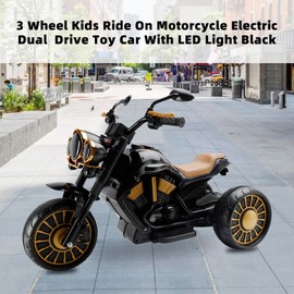 Artudatech 3 Wheel Kids Ride On Motorcycle Electric Dual Drive Toy Car with Light Black for Children Ages 14 and Up