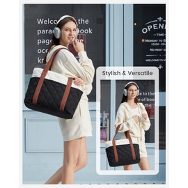 LOVEVOOK Laptop Tote Bags for Women, Lightweight Puffer Handbag for School, Large Work Handbags Ladies Tote Bag with Zip, Quilted Shoulder Bag for College Shopping Work Travel Gym Beach