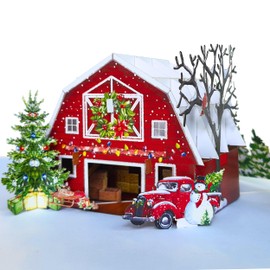 HEARTAGS Farm Pop Up Christmas Cards, 3D Red Barn Christmas Cards, 6" x 8" Popup Christmas Card For Husband, Wife, Kids, Mom, Teacher, Son, Daughter, Dad Christmas Cards With Envelopes and Note Card
