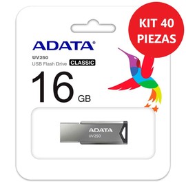 PSA Memoria USB de 16 GB de Capacidad ADATA Modelo (UV250) Kit de 40 Unidades de Material metálico con Interfaz 2.0 Color Plateado COMPUTO Y PAPELERIA