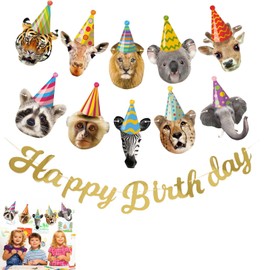 Animal Banner，Jungle Theme Party Decorations - 2-Pack Jungle Animal Banner & Happy Birthday Banner)- Wild Animals Cutouts, Easy to Hang, Vibrant Colors for Kids & Adults, Perfect for Safari & Animal-The