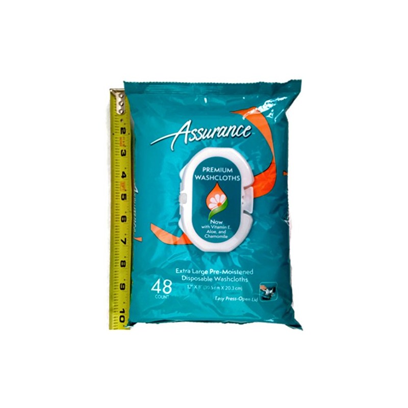 Assurance Premium Pre-moistened Disposable Washcloths, Extra Large, 48ct, Multipack of