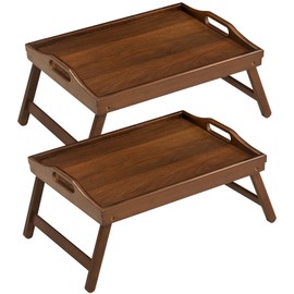 2 Pack Bed Tray Table Breakfast Trays Serving Tray Bamboo Bed Laptap with Floding Legs Handles and Phone Holders