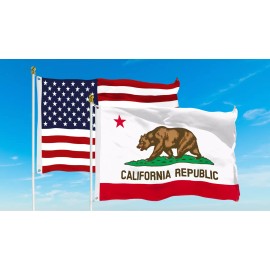 G128 Combo American & California Flag 3x5 Ft Both Printed 150D Poly 4 Corner Grommets