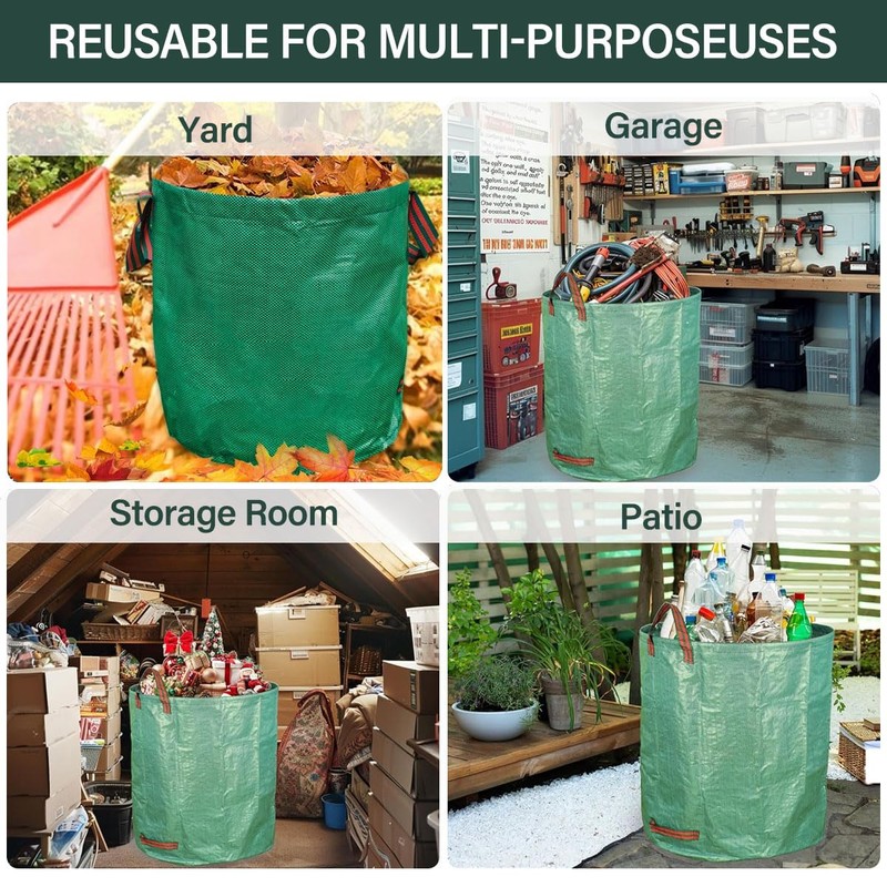 2 Pack 132 Gallon Reusable Garden Trash Bags, 500L Extra