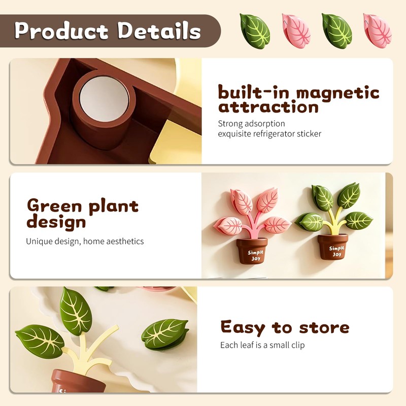 2Pcs Cute Chip Clips, Green Plant Shape Magnetic Chip Clips,