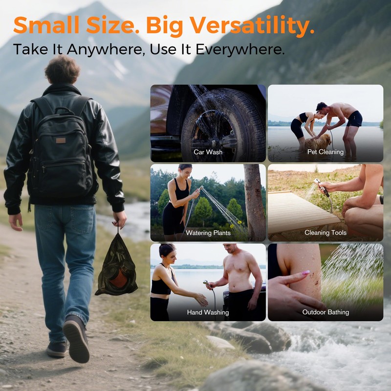Portable Shower for Camping, Rechargeable Portable Shower Pump with LED