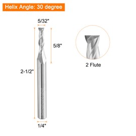 HARFINGTON Spiral Router Bit 5/32" Cut Dia 2 Flutes Up Cut End Mill Bits Milling Cutter for Wood Carving Engraving (1/4" Shank 5/8" Cut Length 2-1/2" Long 30 Degree Helix HRC44-46)