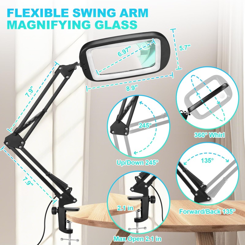 10X 30X Extra Large Magnifying Glass with Light and Clamp,