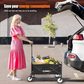 iHomey Collapsible Foldable Cart, Beach Cart Large Capacity, Heavy Duty Folding Wagon Portable, Collapsible Wagon for Sports, Shopping, Camping (Black)