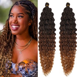 1b/30/27 Boho Wavy Braiding Hair Pre Stretched Deep Ocean Wave Crochet Hair Curly Synthetic Boho Hair for Braiding 24 Inch 2 Packs Bohemian Boho Curls Crochet Braids Extensions