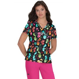 KOI Basics Leslie Women's 2-Pocket Stretch Print Top Pretty Kitty S