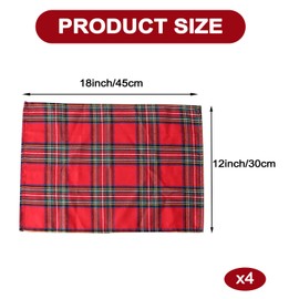 MIKI WELL Home Party Christmas Classic Holiday Plaid Polyester Napkins, Tablecloths, Holiday Table Decor (Red, 12"x18"(Set of 4 Mats))