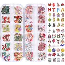 AIPULIDUO 600Pcs 2 Boxes Christmas Nail Art Sequins Sticker, 3D Santa Claus Snowflake Elk Decals for Acrylic Nails, Christmas Tree Wood Pulp Glitter Flakes for Winter Nail Art Decorations 5