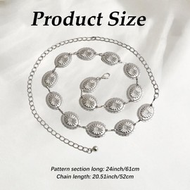 BEAMARKER Western Metal Concho Belt for Women 47.6in Silver Oval Metal Waist Chain Link Belt Adjustable Boho Decorative Accessories for Dresses Jeans Pants Sweater Country Concert Outfit