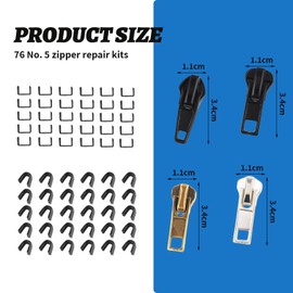 Auiremrti 76 Piece Zipper Repair Set, #5 Zipper Replacement, PP Box Packaging Zipper Repair Set, For Jackets, Coats, Boots Zipper Replacement