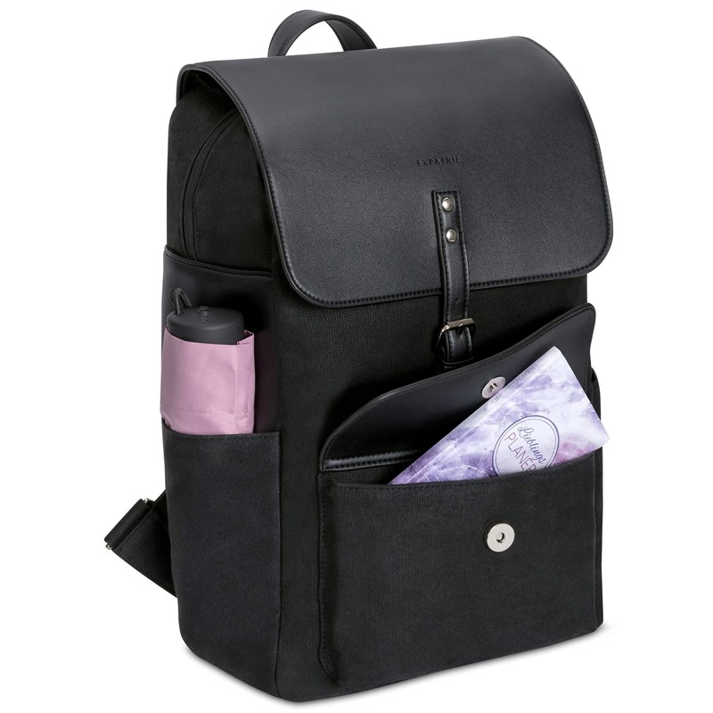 Expatrié Backpack Women Cotton Canvas & Vegan PU Leather Black