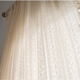 Tospass Set of 2 Vintage, Country House Style Crocheted Curtains, Boho Cotton Lace Curtains with Tassels, Curtains for Living Room, Bedroom, Outdoors, 150 x 160 cm, Beige