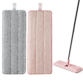 JOYMOOP Microfiber Mop Pads, Mop Head Replacement for 13-inch Flat Mop and Mop Bucket Set, Pack of 2 Refills - Grey and Pink