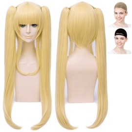 CaseEden Cosplay Wig, Cosplay Wig, How to Raise a Boring Girlfriend, Sawamura, Spencer, Eririri Kashiwagi, Saekano, Long, Twin Tails, Vance, Blonde, Golden, Blonde, White Melche, Wig Net, Set of 2