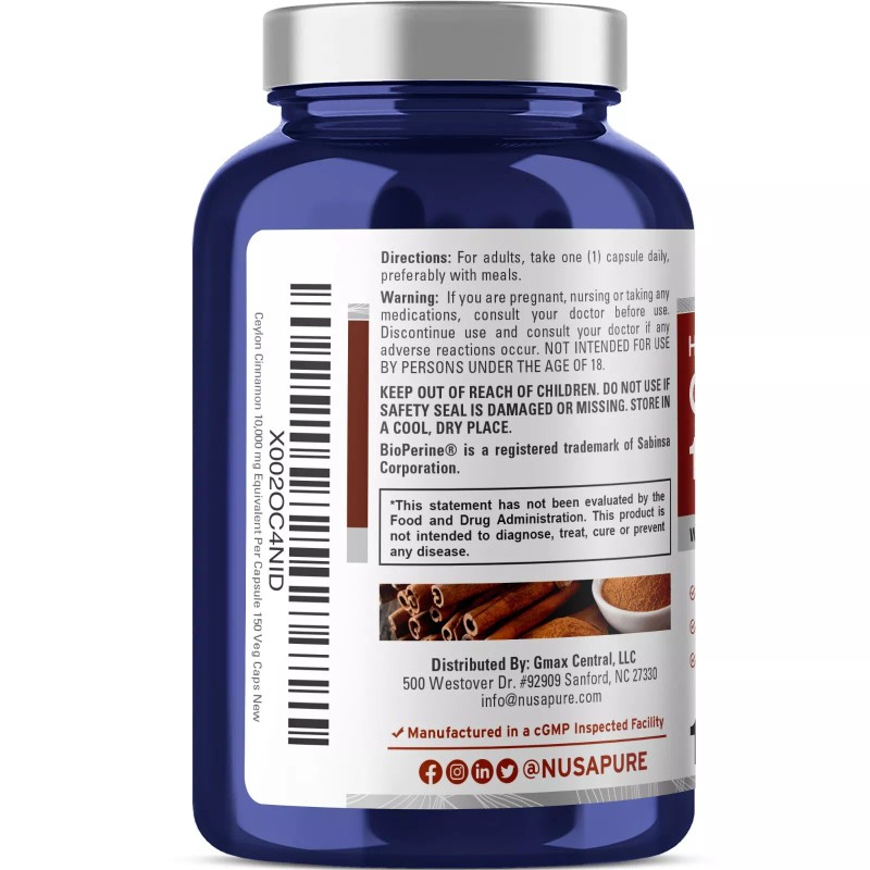 NusaPure Ceylon Cinnamon 10,000mg Per Caps | 150 Veggie Capsules