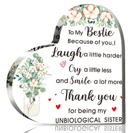 Queekay To My Bestie Gifts, Acrylic Plaque Birthday Gifts for Women, Friendship Acrylic Table Centerpiece Heart Shaped Women Friend Gifts with Sayings Message for Women (Kapok, 3.94 x 3.94 x 0.39 In)
