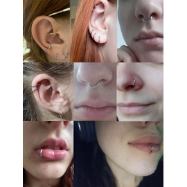 Lantine Hinge 20g 18g 16g Nose Piercing Ring Hoop Earrings 6 mm 8 mm 10 mm 12 mm 14 mm 16 mm Septum Ring Clicker Cartilage Nostril Helix Piercings Hoop Earrings Set, Metal, No gemstone