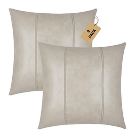 Pessbulmm Faux Leather Decorative Throw Pillow Covers 18x18 Inch Set of 2 Modern Solid Design Luxury Cushion Cases for Couch Sofa Bed Durable Soft Easy to Clean, Ivory