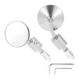 RATCHROLL 1 Set Universal Motorcycle Rear View Mirrors Adjustable Bar End Side Mirrors Mount M6 Silver Tone Aluminum Alloy Round Shape
