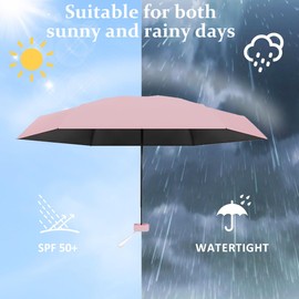 Thryviel Travel Umbrella, Small UV Umbrella, Mini Umbrella, Portable Pocket Umbrella, Ultralight, Portable Parasol, Rain and Wind Protection, Daily Wearable, Suitable for All People, lightpink
