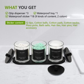 eggs sound 3 Pack Qtip Holder - Bathroom Organizers and Storage, Cotton Round Pad Holder Swab Dispenser Floss Pick Holder with Tray, Glass Apothecary Jars with Lids, Cotton Ball Container - Clear Bk