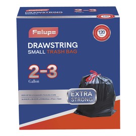 Feiupe 2-3 Gallon Drawstring Trash Bag,Small Garbage Bag Trash Can Liner Suitable for 2 Gallon,2.3 Gallon,2.4 Gallon,2.5 Gallon,2.6 Gallon and 3 Gallon Trash Bin (Black)