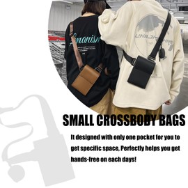 FULONEEI Leather Small Crossbody Bags for Women Men Trendy Cell Phone Bag with mini earphone bag Wallet Purses, Black