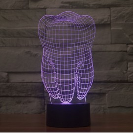 KINGCOO 3D Tisch Nachttischlampen, 3D Optische Visualisierung LED Licht USB Schreibtischlampen Stimmungslichter Touch Schreibtisch 7 Farbwechsel Atmosphäre Lampe (Zahn)
