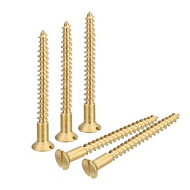 sourcing map Brass Wood Screws, 30Pcs M4 x 40mm Slotted Drive Flat Head Self Tapping Screw Countersunk for Woodworking Furniture