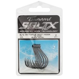 Tsunami SaltX Octopus Bait Hook 1x Wire Black Nickel 5/0-7ct