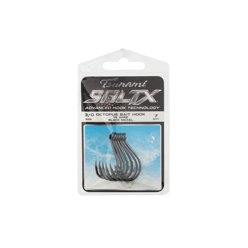 Tsunami SaltX Octopus Bait Hook 1x Wire Black Nickel 5/0-7ct