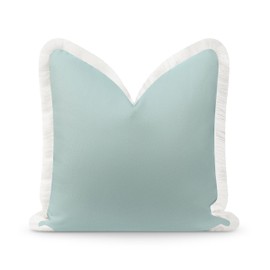 Hofdeco Premium Coastal Grandmillennial Patio Indoor Outdoor Throw Pillow Cover Only, 22"x22" Water Repellent for Backyard, Couch, Poolside, Celadon Green Print Solid