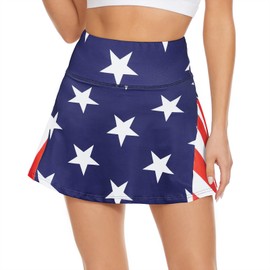 American Trend High Waist Pleated Tennis Skirt with Pockets Skorts Skirts for Women, American Flag, Small