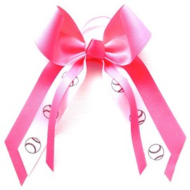 Softball Small Hair Bow, Made in the USA, white pony band, many colors, (Neon Pink)