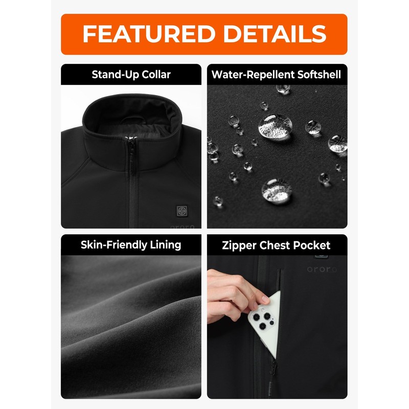 ORORO Men's Heated Softshell Vest with USB-C Rechargeable Battery, Soft