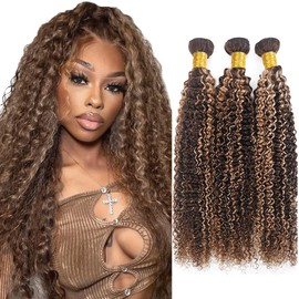 22 24 26 Inch P4613 Bundles Ombre Kinky Curly Human Hair Bundles Highlight Blonde Bundles Human Hair Two Tone Chocolate Brown Mixed With 613 Curly Wave Bundles