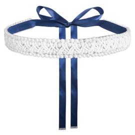 URROMA Wedding Bridal Belt, 1 Piece Navy-blue Pearl Rhinestone Belt Bridesmaid Gown Sash for Women Dress Matching Accessories, 2.7m