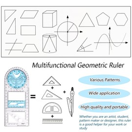 New Multifunctional Geometric Ruler Geometric Drawing Template Measuring Tool Plastic Draft Rulers Students for School Office Supplies (B-White)