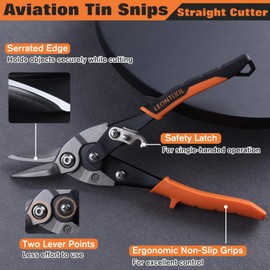 LEONTOOL Tin Snips for Cutting Metal Sheet Straight Cut Aviation Snips with Safety Latch and Non-slip Handle, Heavy Duty Metal Shears Metal Cutters Metal Cutting Tool Metal Snips, Cr-Mo Steel Blade